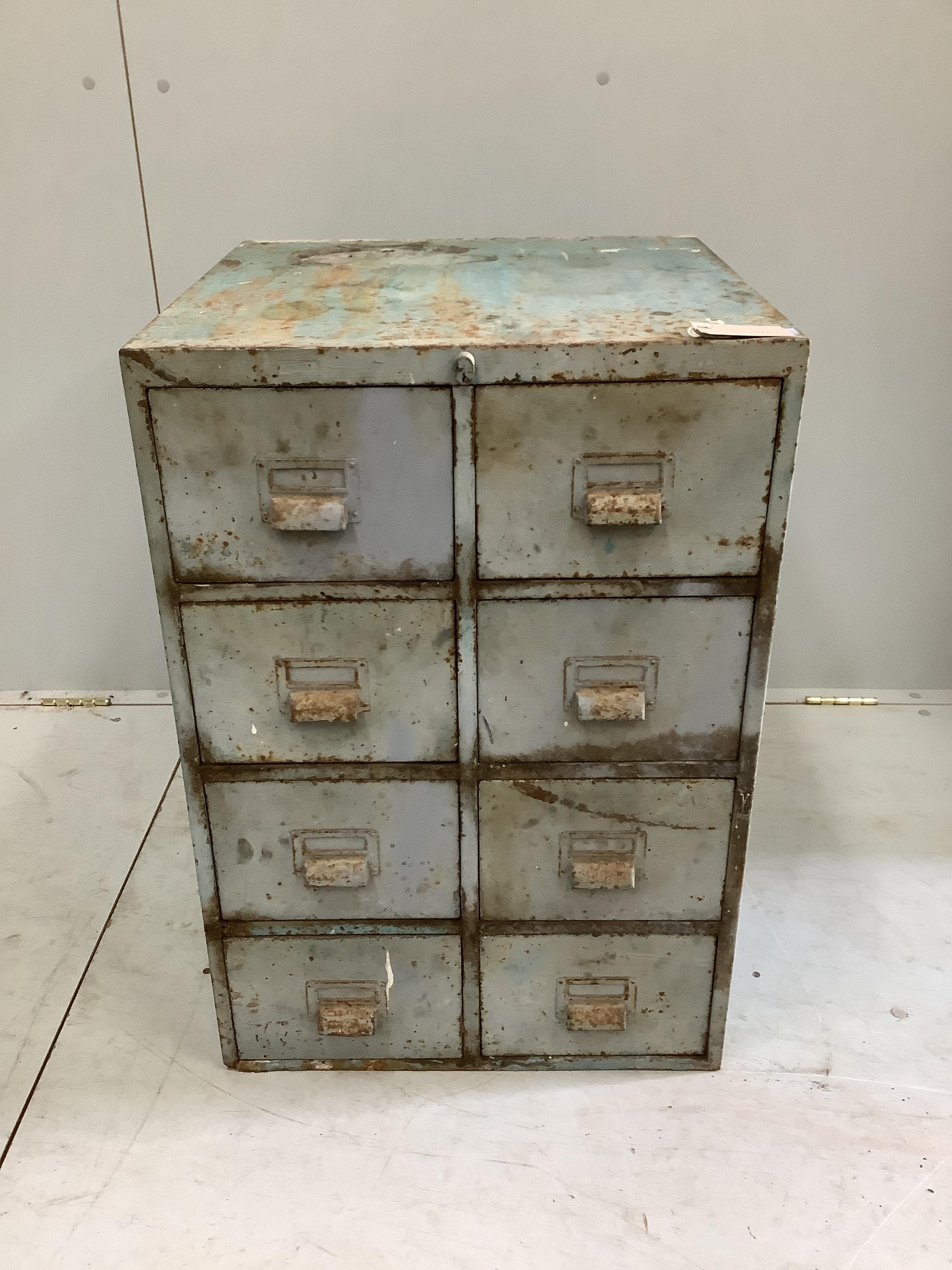 An industrial style metal eight drawer filing cabinet, width 51cm, depth 51cm, height 74cm